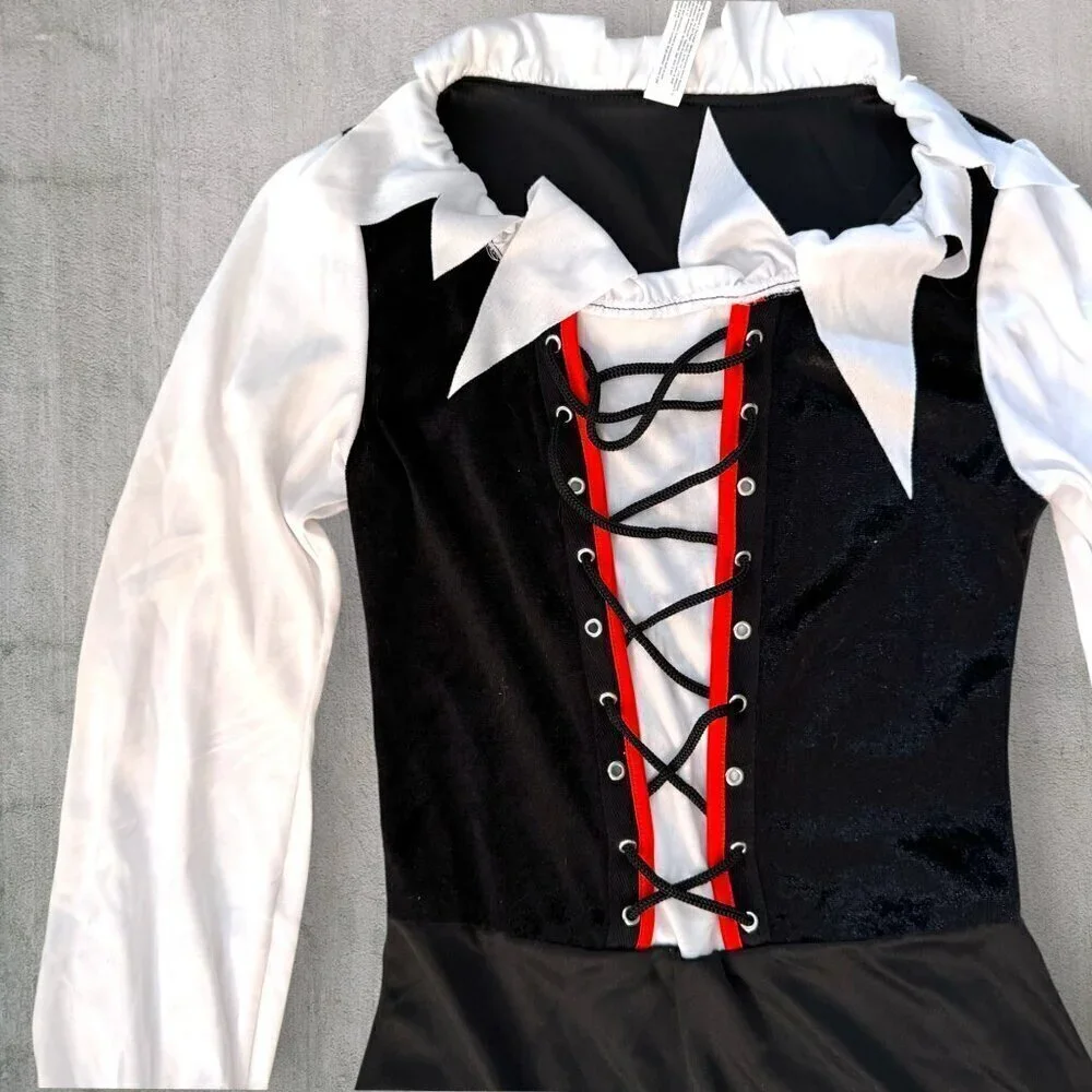 CostumesUSA Black White Lace Up Pirate Halloween Costume Dress Girls M 8-10